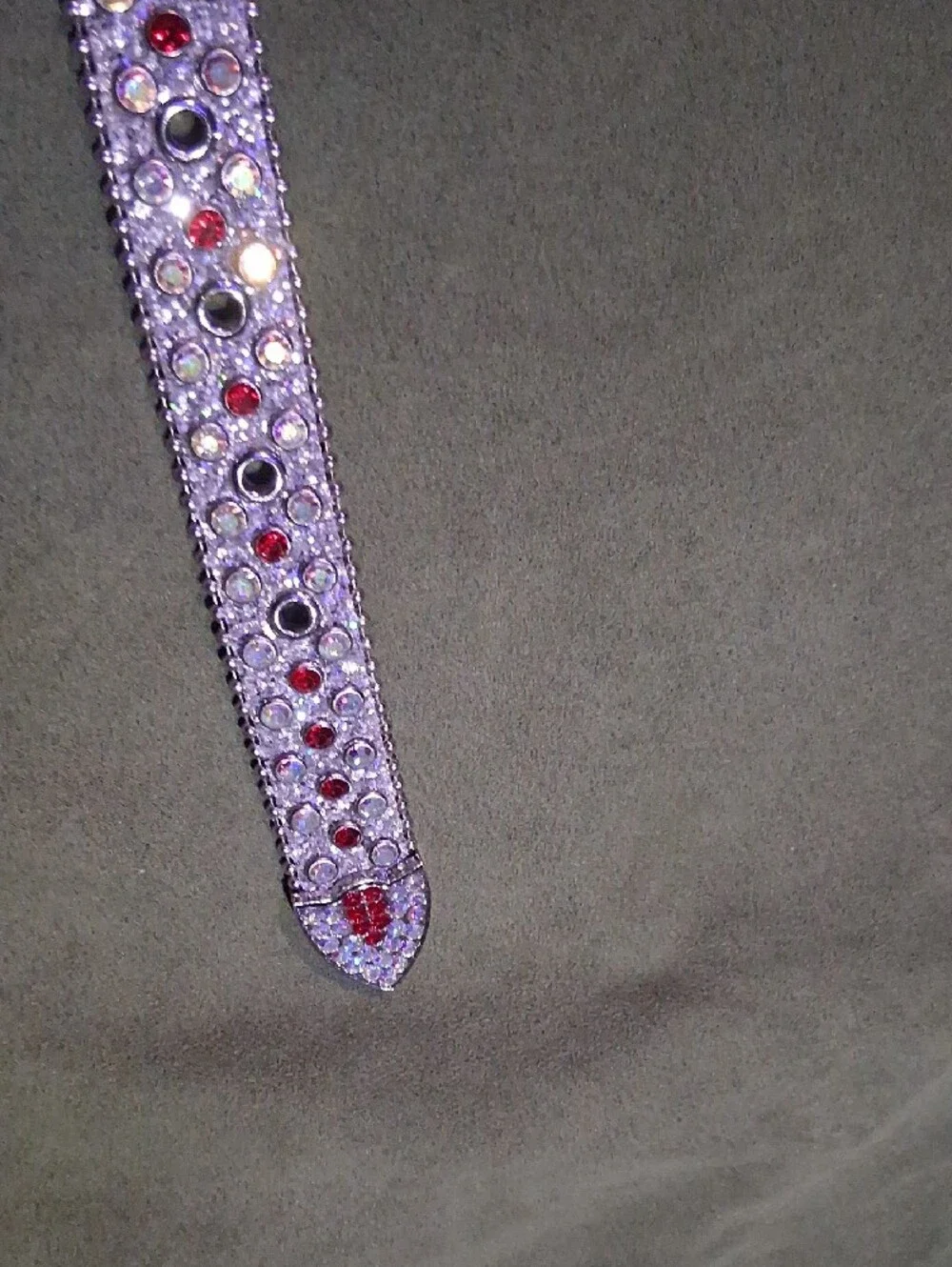 Silver Belt with Red and Clear Rhinestones